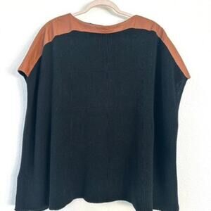Polo Ralph Lauren Cotton Silk Sweater with Brown Leather Shoulder Accent, Size M